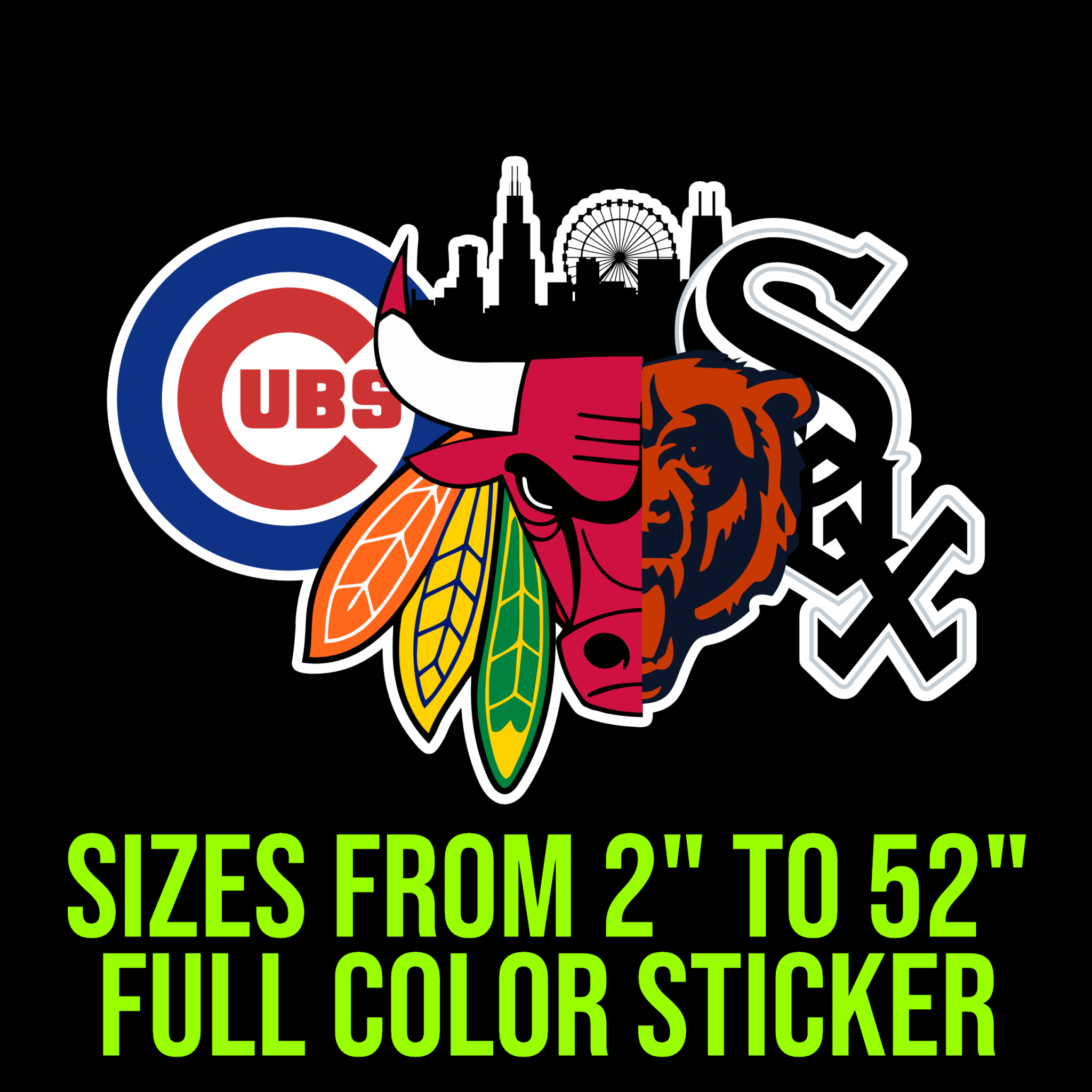 Chicago Sports Teams Mashup Full Color Vinyl Sticker Custom Size