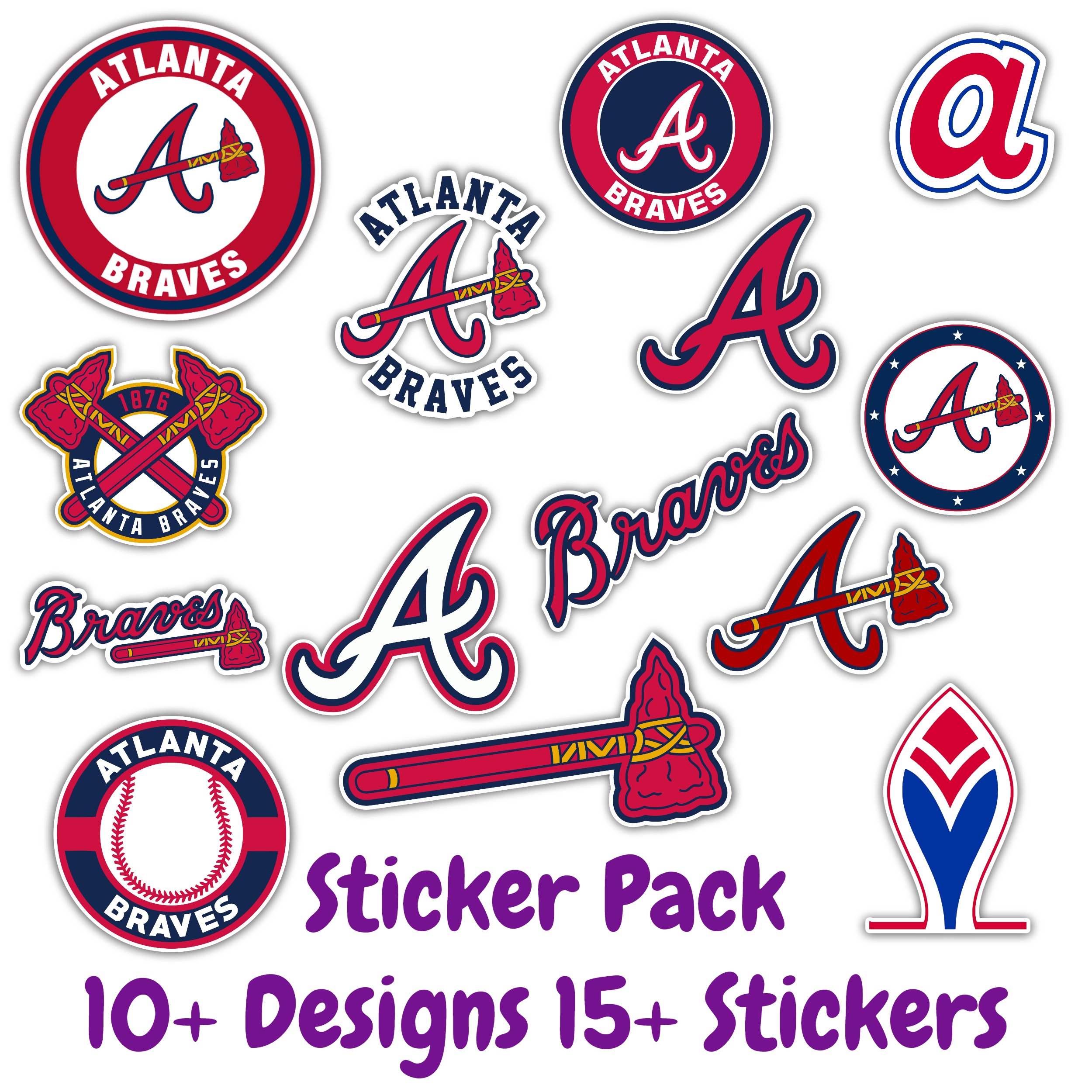Atlanta Braves Sticker Pack; Hydroflask decal ; Laptop Decal ; Yeti Decal;  Cell phone Decal; Vinyl Car Decal- Custom Size – Biggest Decal Shop