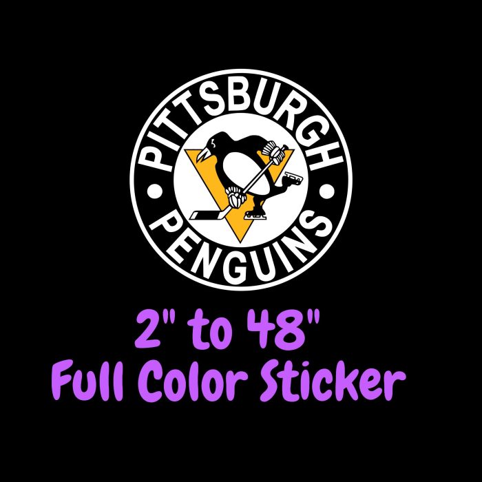 Pittsburgh Penguins - Black Circle With White Name -  Full Color Vinyl Sticker - Custom Size