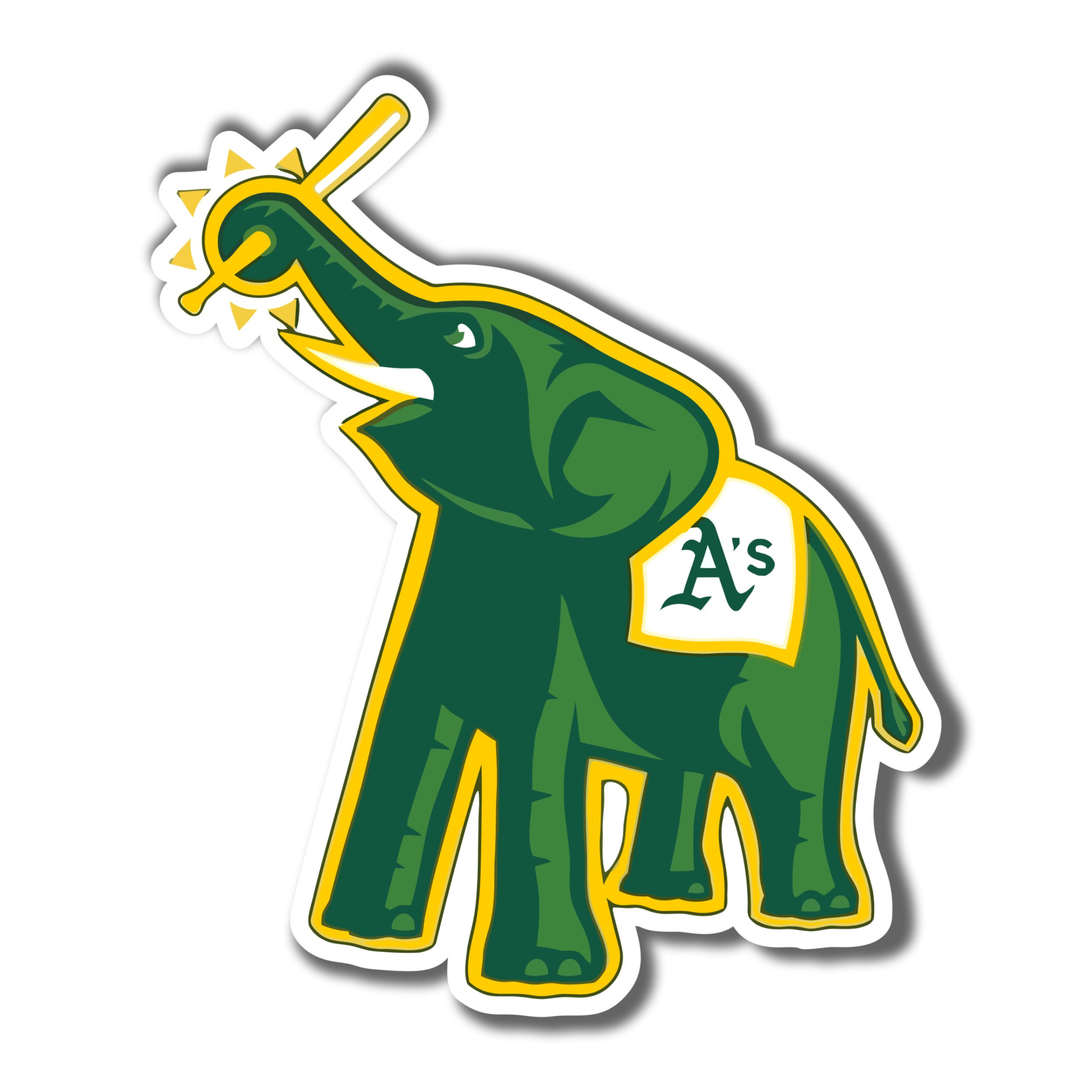 Oakland Athletics – Elephant With Baseball Bat – Full Color Vinyl Sticker –  Custom Size – Biggest Decal Shop