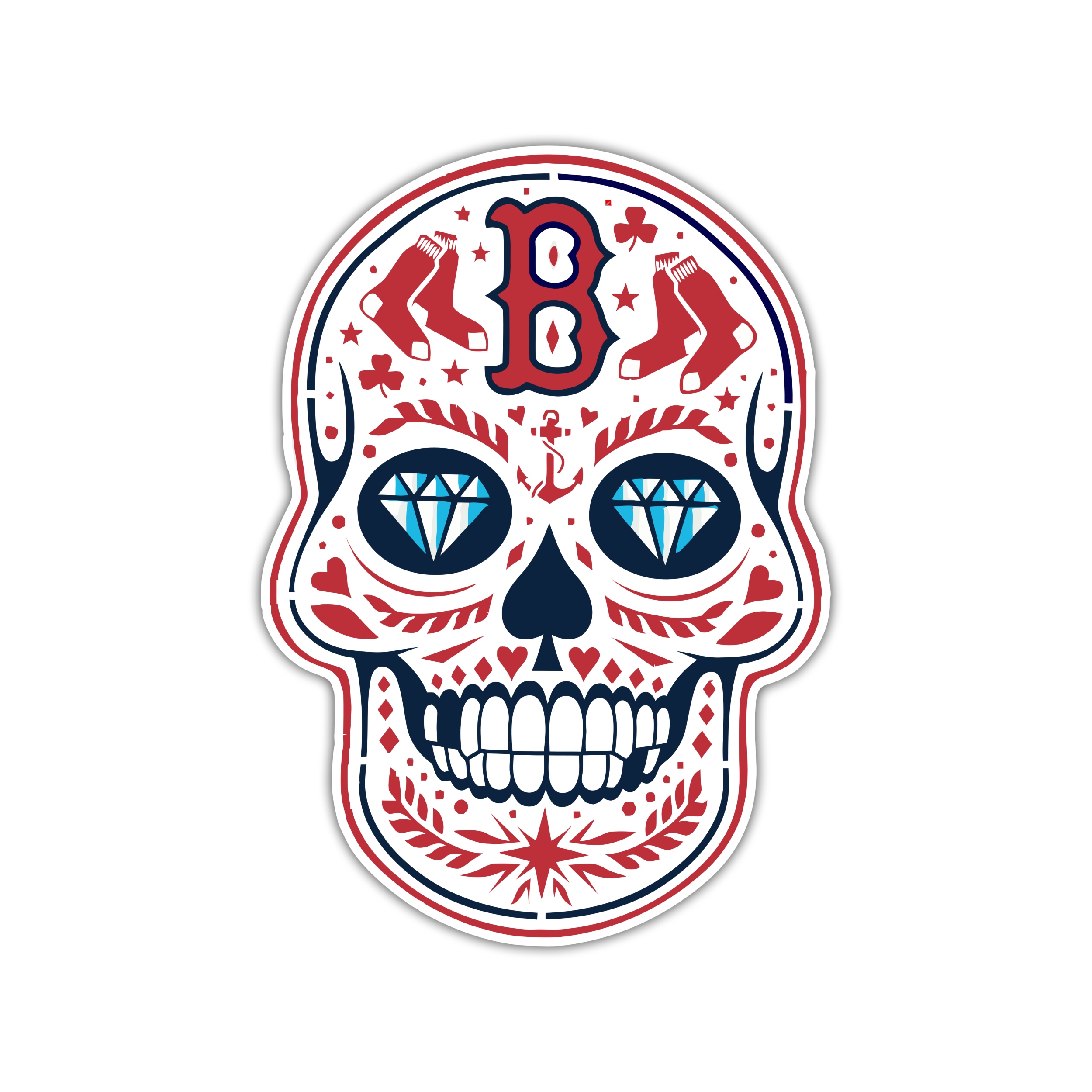 Boston Red Sox – Sugar Skull – Iron On – Custom Size – Biggest Decal Shop