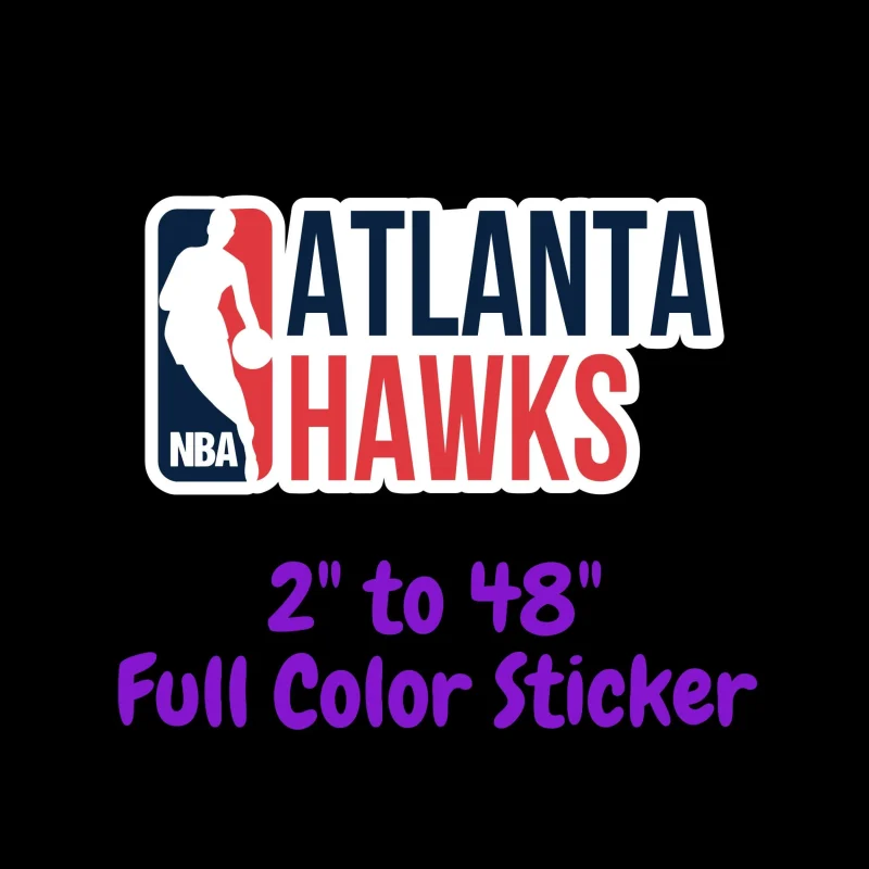 Atlanta Hawks - NBA With Name - Full Color Vinyl Sticker - Custom Size