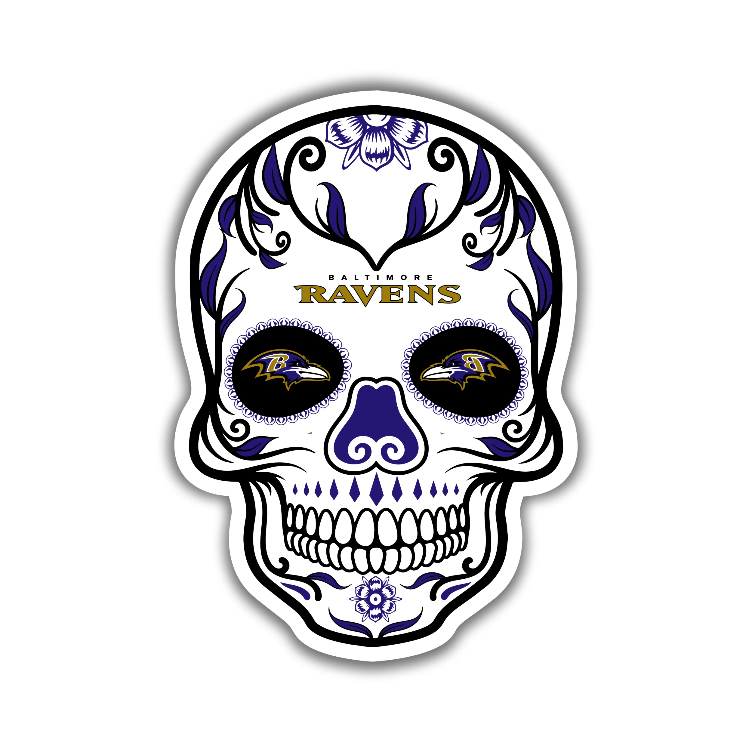 Baltimore Ravens - Sugar Skull - Temporary Tattoo