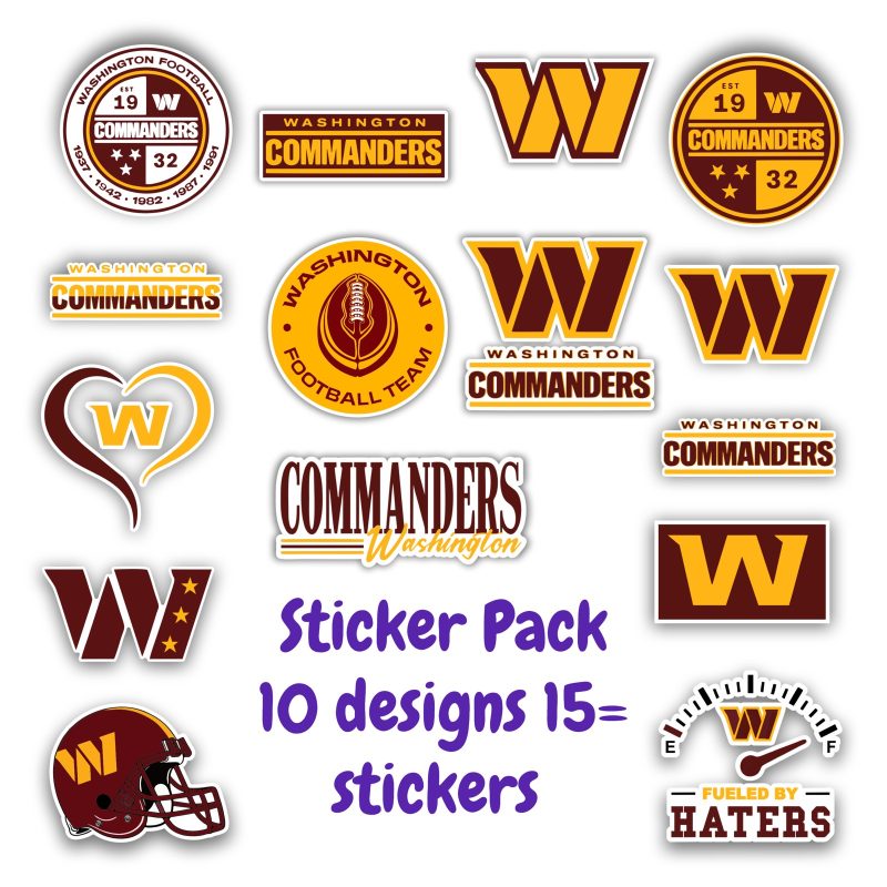 Washington Commanders Sticker Pack; Hydroflask decal ; Laptop Decal ; Yeti Decal; Cell phone Decal; Vinyl Car Decal- Custom Size
