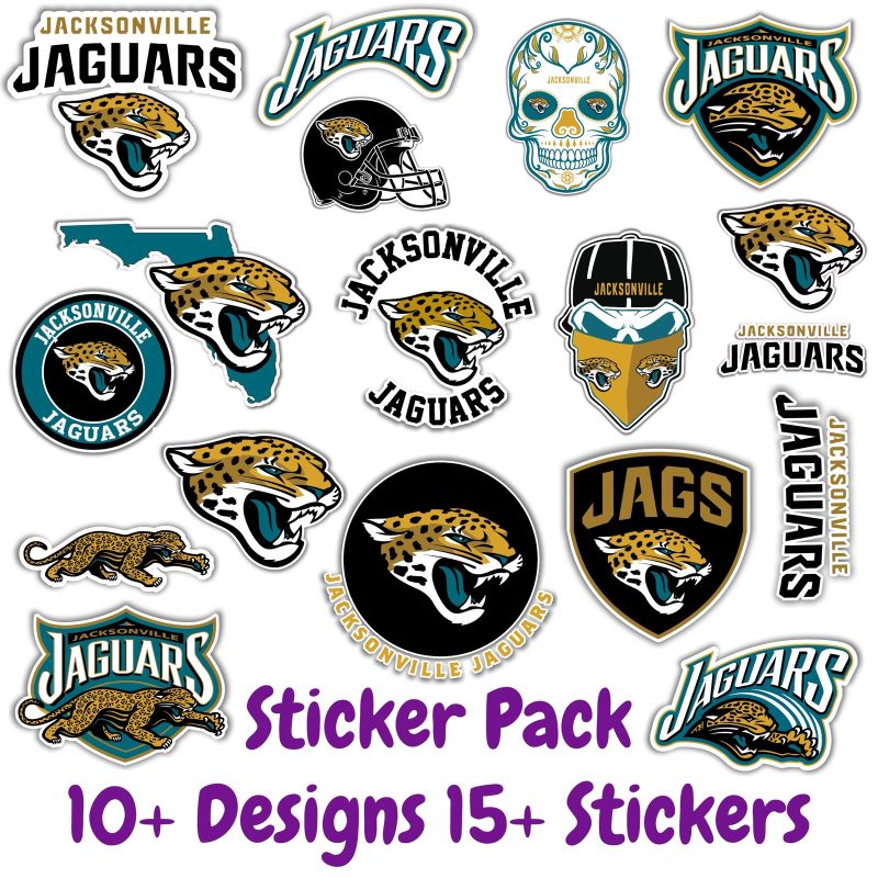 Jacksonville Jaguars Sticker Pack; Hydroflask decal ; Laptop Decal ; Yeti Decal; Cell phone Decal; Vinyl Car Decal- Custom Size