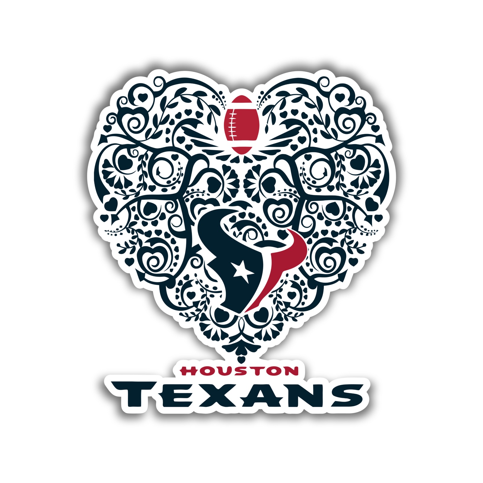 Houston Texans - Heart With Football - Iron On DTF Transfer - Custom Size