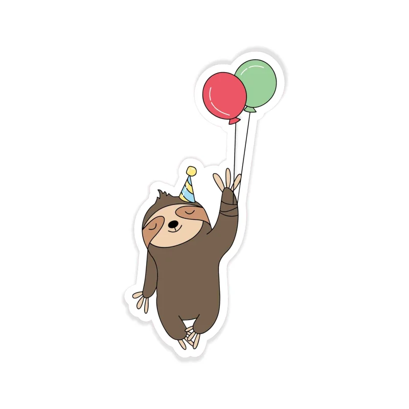 Birthday Sloth - Full Color Vinyl Decal - Custom Size