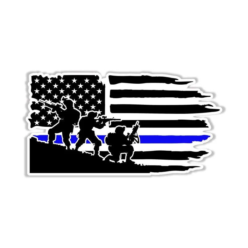 Blue Line American Flag Full Color Vinyl Decal - custom size