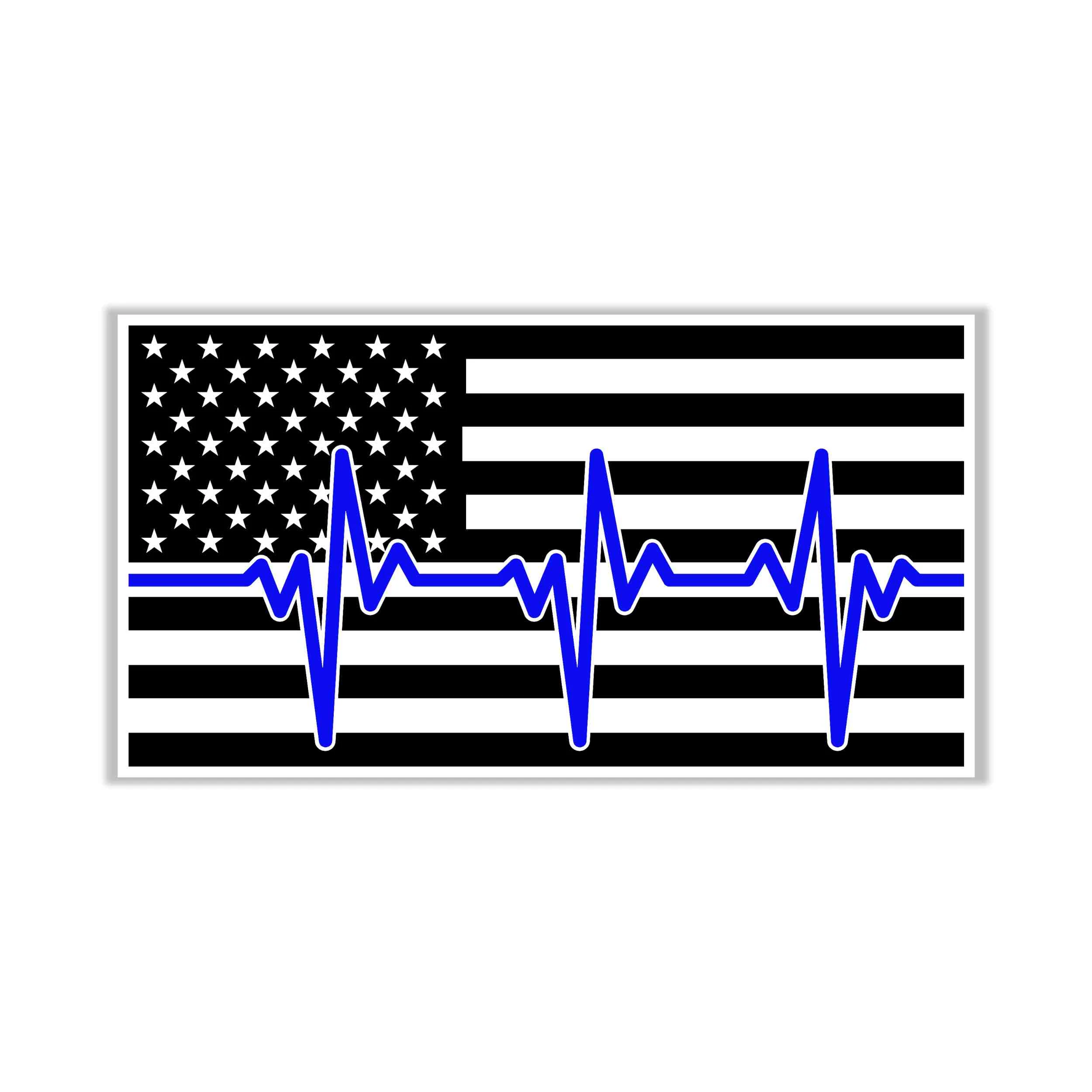 Blue Line Heartbeat American Flag - Full Color Vinyl Decal - custom size