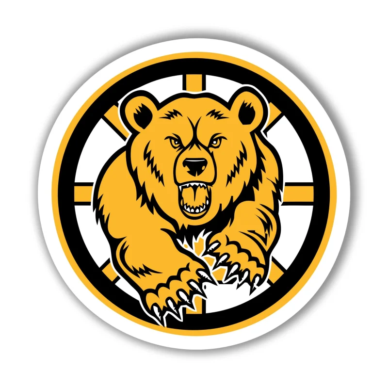 Boston Bruins - Circle With Bear- Full Color Vinyl Sticker - Custom Size
