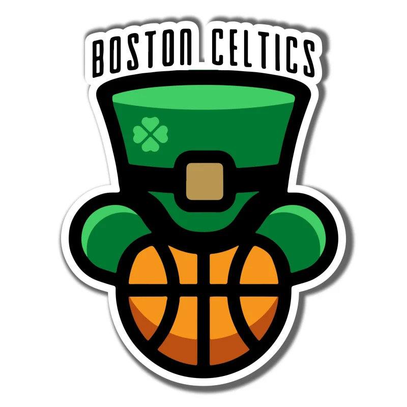 Boston Celtics - Basketball With Hat - Full Color Vinyl Sticker - Custom Size