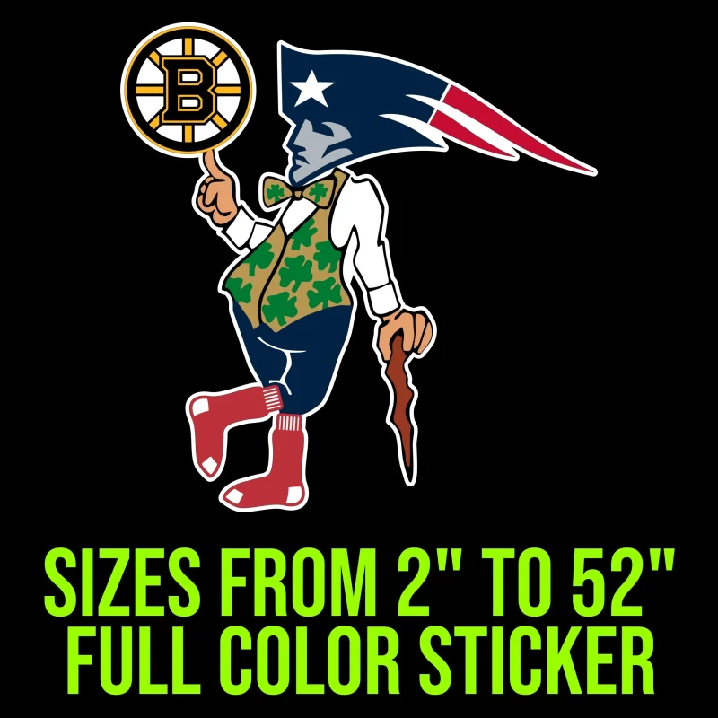 Boston Sports Teams Mashup Full Color Vinyl Sticker - Custom Size
