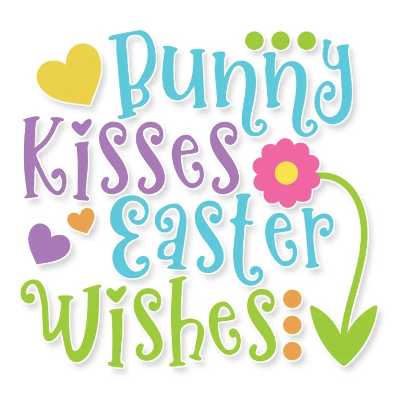 Bunny Kisses Easter Wishes - Full Color Vinyl Sticker - Custom Size