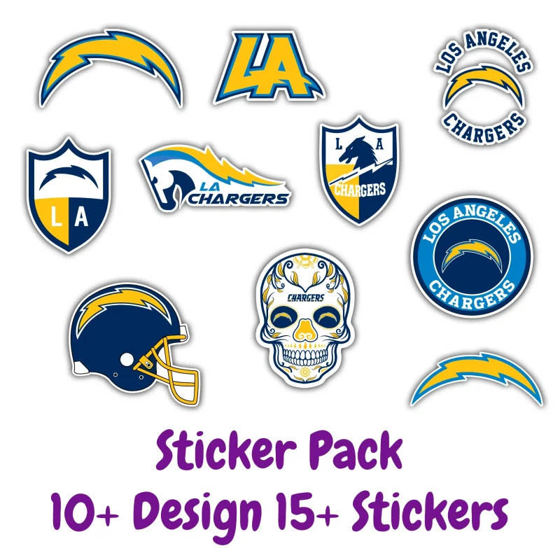 Los Angeles Chargers Sticker Pack; Hydroflask decal ; Laptop Decal ; Yeti Decal; Cell phone Decal; Vinyl Car Decal- Custom Size