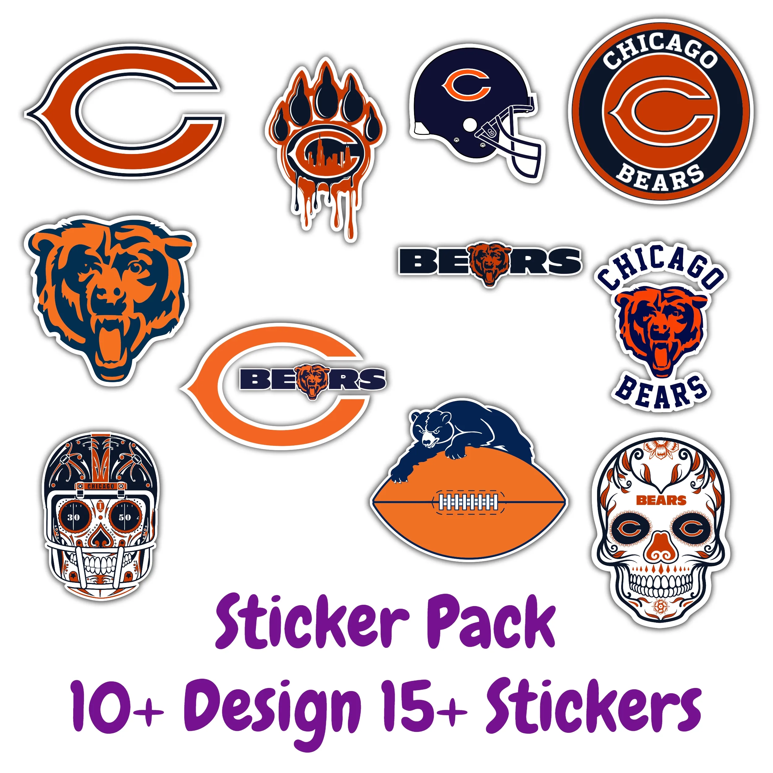 Chicago Bears Sticker Pack; decal ; Laptop Decal ; Yeti Decal; Cell phone Decal; Vinyl Car Decal