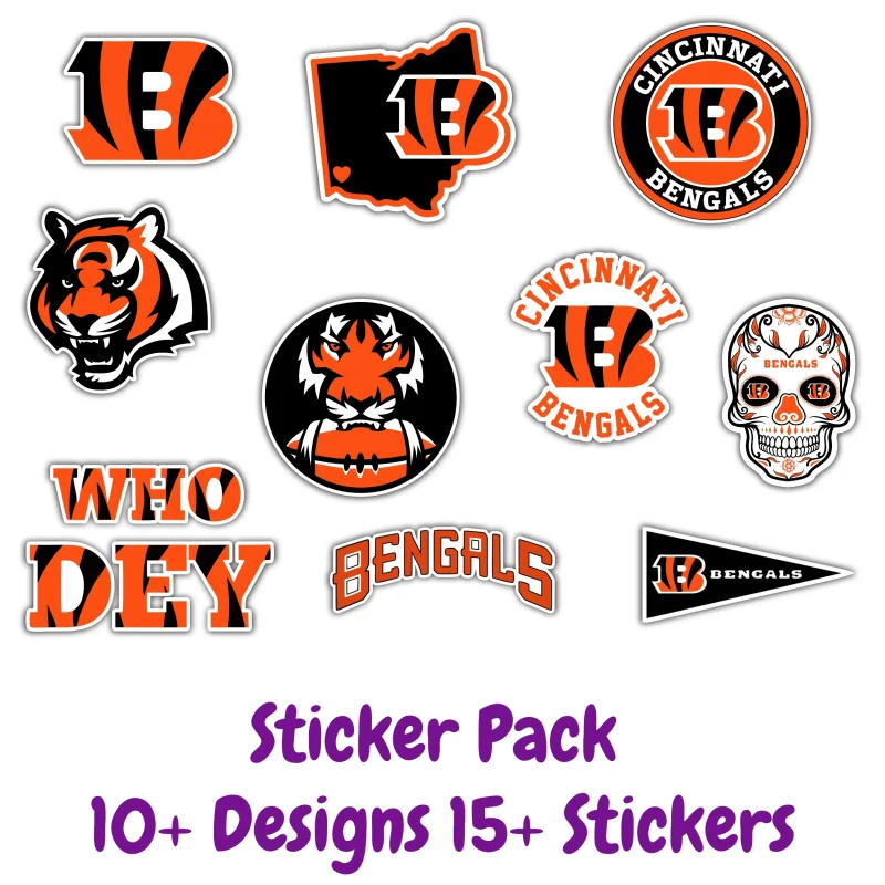 Cincinnati Bengals Sticker Pack   Laptop Decal  Yeti Decal  Cell phone Decal  Vinyl Car Decal- Custom Size