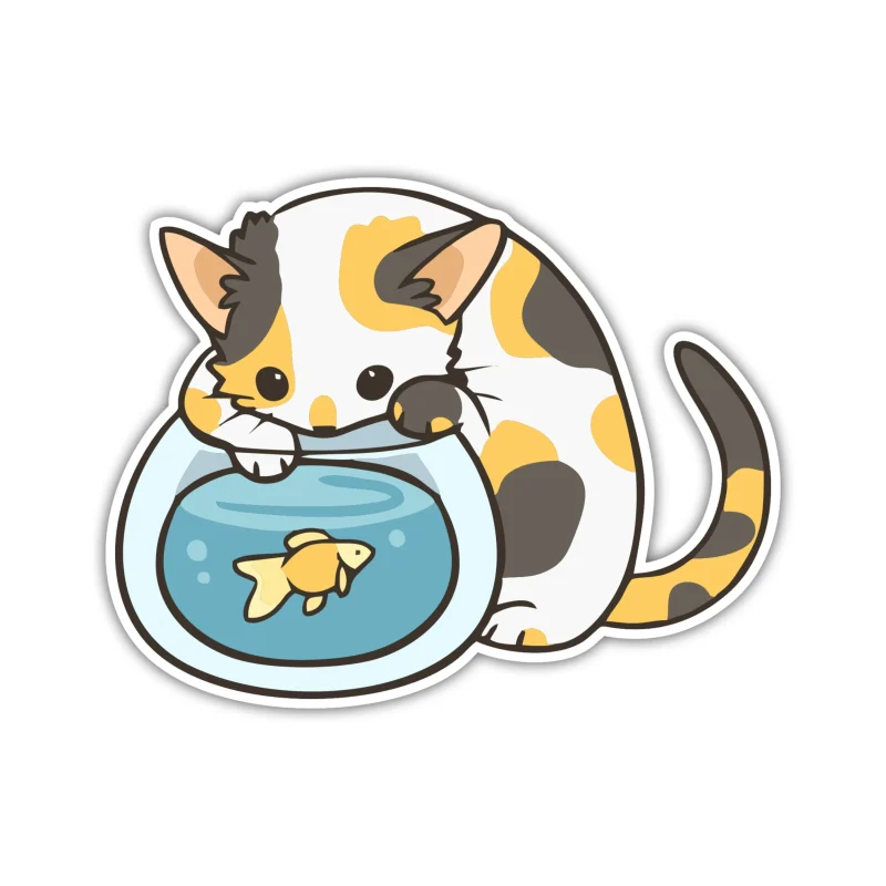 Cat Fishbowl - Iron On DTF Transfer - Custom Size
