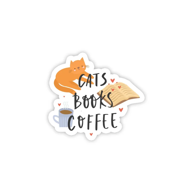 Cats Books Coffee - Full Color Vinyl Decal - Custom Size