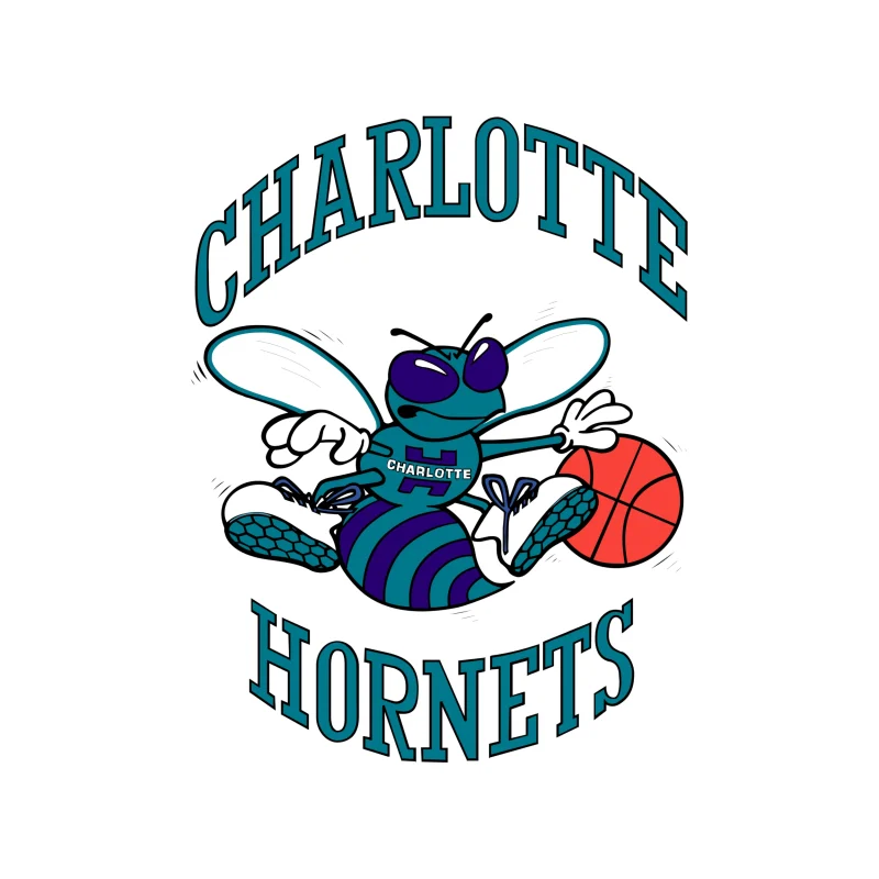 Charlotte hornets - Hornet With Basketball and Name - Full Color Vinyl Sticker - Custom Size