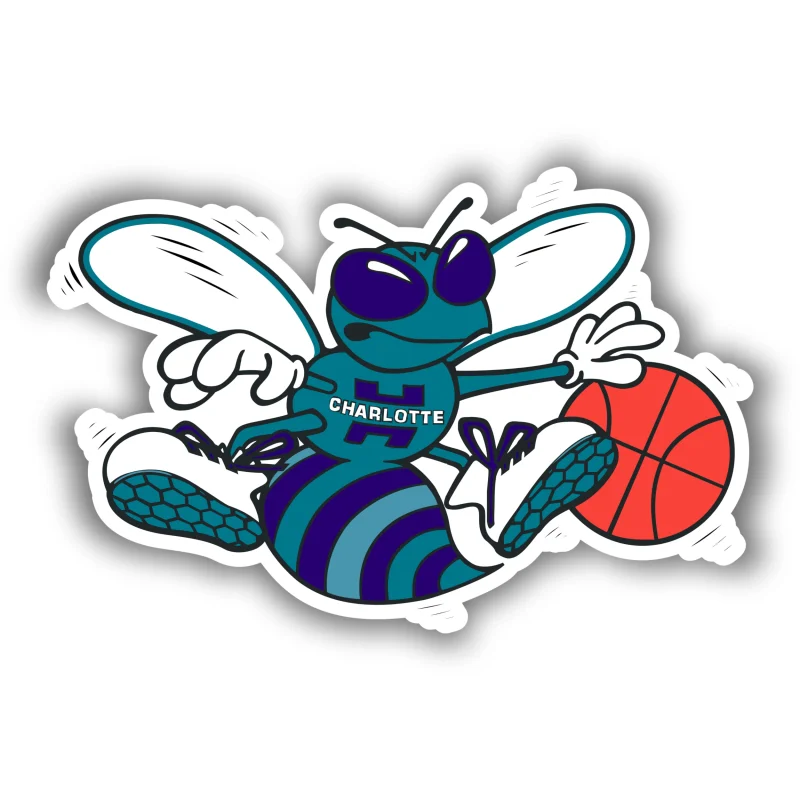 Charlotte hornets Hornet With Basketball - Full Color Vinyl Sticker - Custom Size