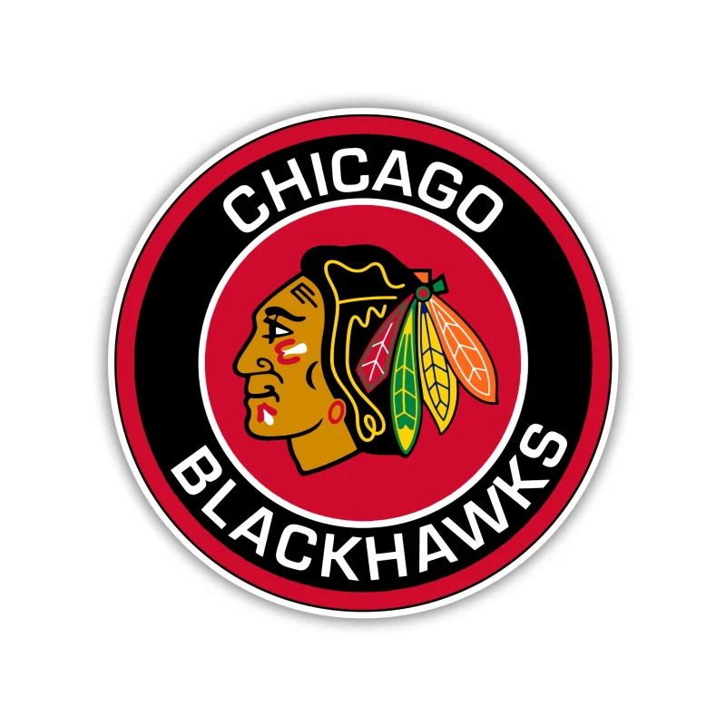 Chicago Blackhawks - Red And Black Circle With Head - Full Color Vinyl Sticker - Custom Size