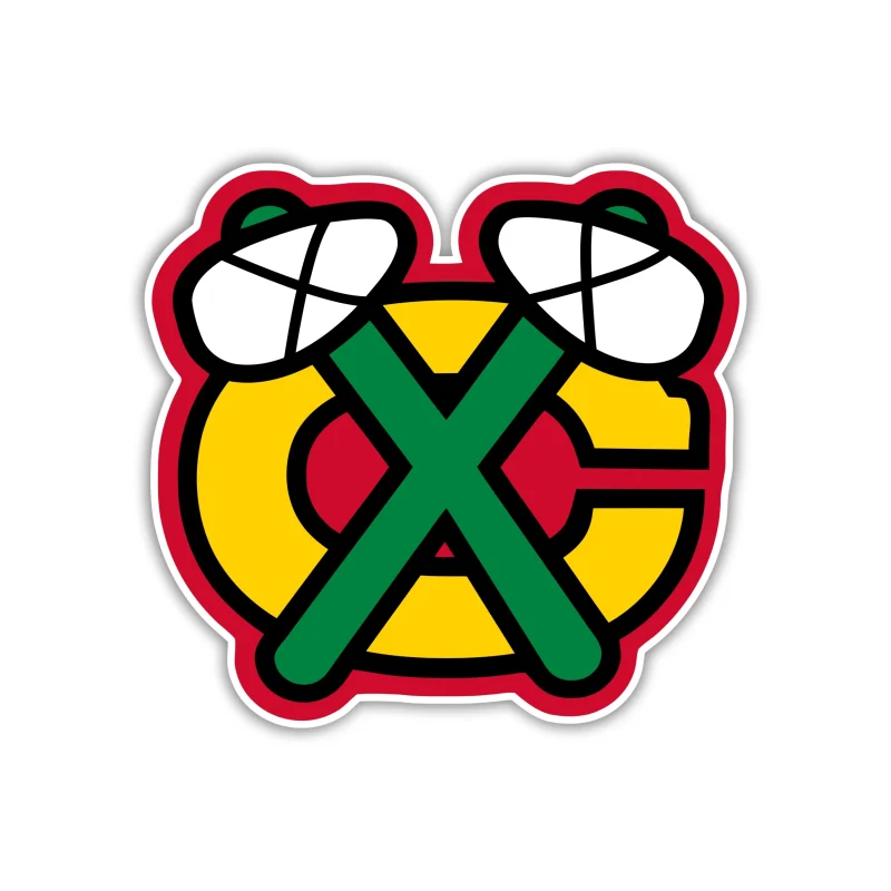 Chicago Blackhawks - Yellow C With Green Hatchets - Full Color Vinyl Sticker - Custom Size