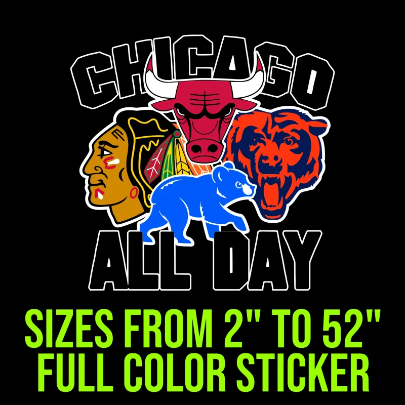 Chicago Sports Teams Mashup Full Color Vinyl Sticker - Custom Size