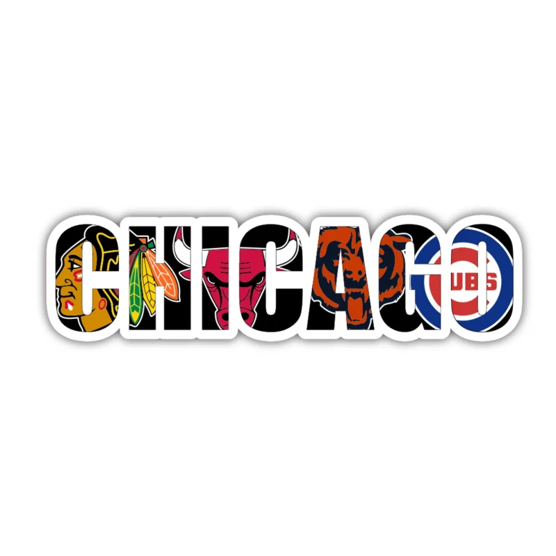 Chicago Sports Teams Mashup Full Color Vinyl Sticker - Custom Size