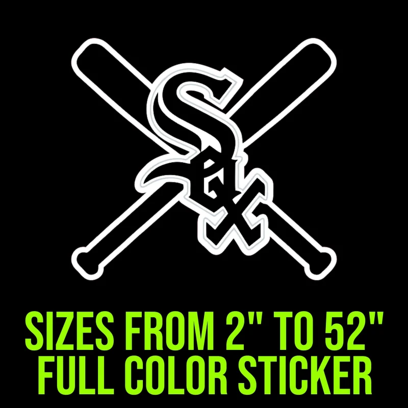 Chicago White Sox - Sox With Baseball Bats Crossed - Full Color Vinyl Sticker - Custom Size