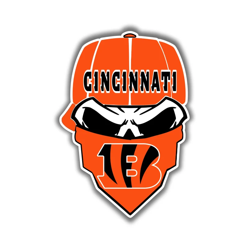 Cincinnati Bengals - Skull with Cap - Iron On DTF Transfer - Custom Size