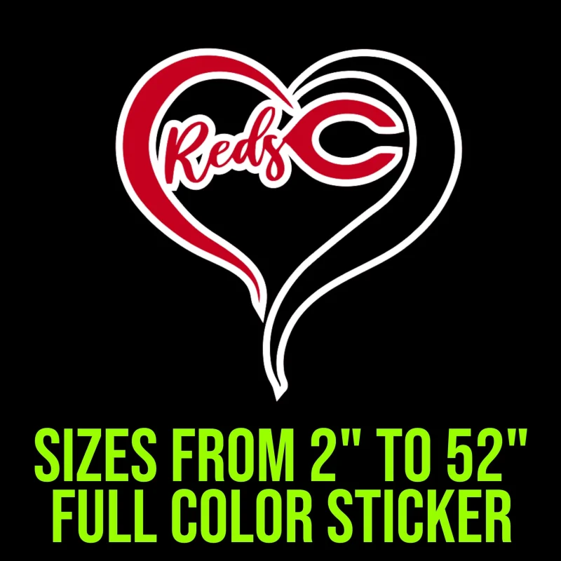 Cincinnati Reds - Heart - Full Color Vinyl Sticker - Custom Size