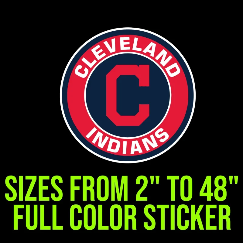 Cleveland Indians - Blue and Red Circle - Full Color Vinyl Sticker - Custom Size