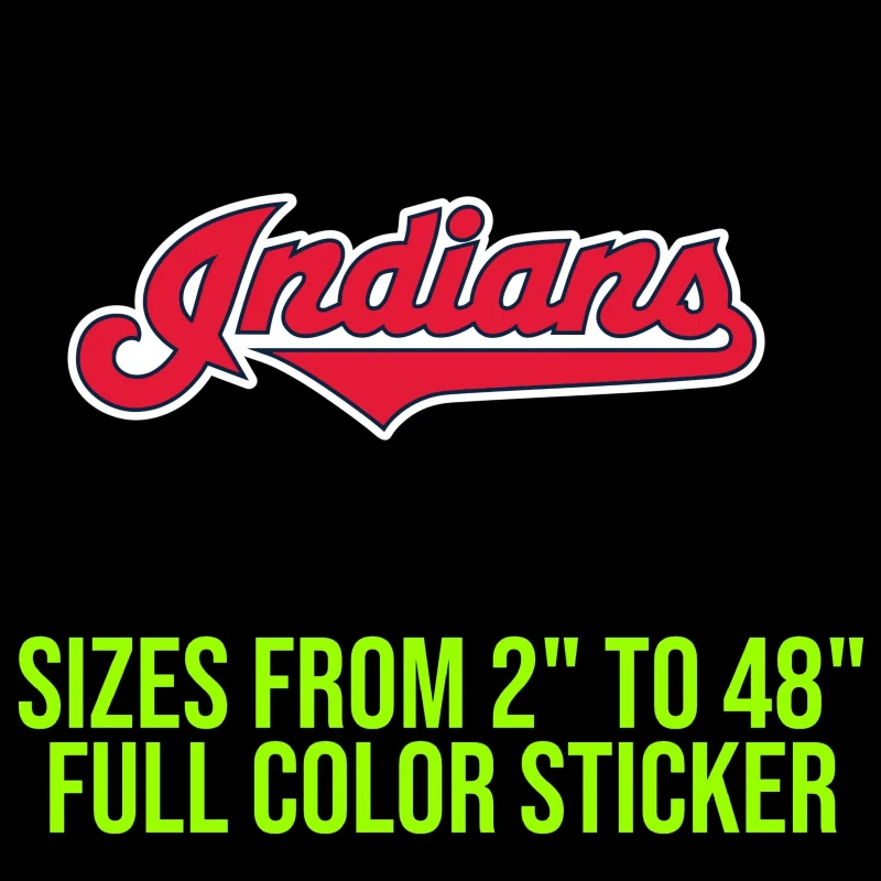 Cleveland Indians - Indians Cursive - Full Color Vinyl Sticker - Custom Size
