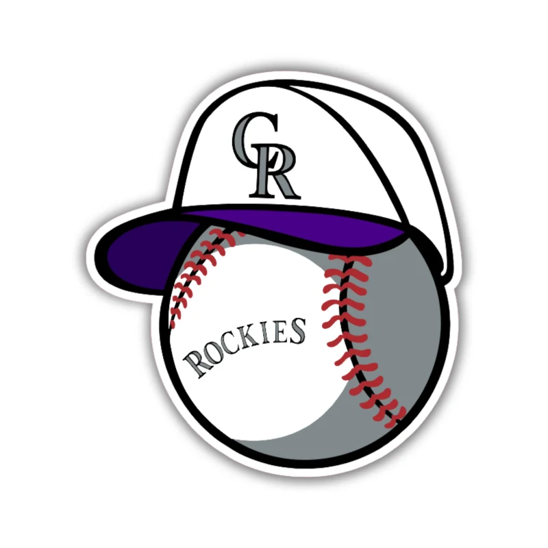 Colorado Rockies - Baseball With Hat - Full Color Vinyl Sticker - Custom Size