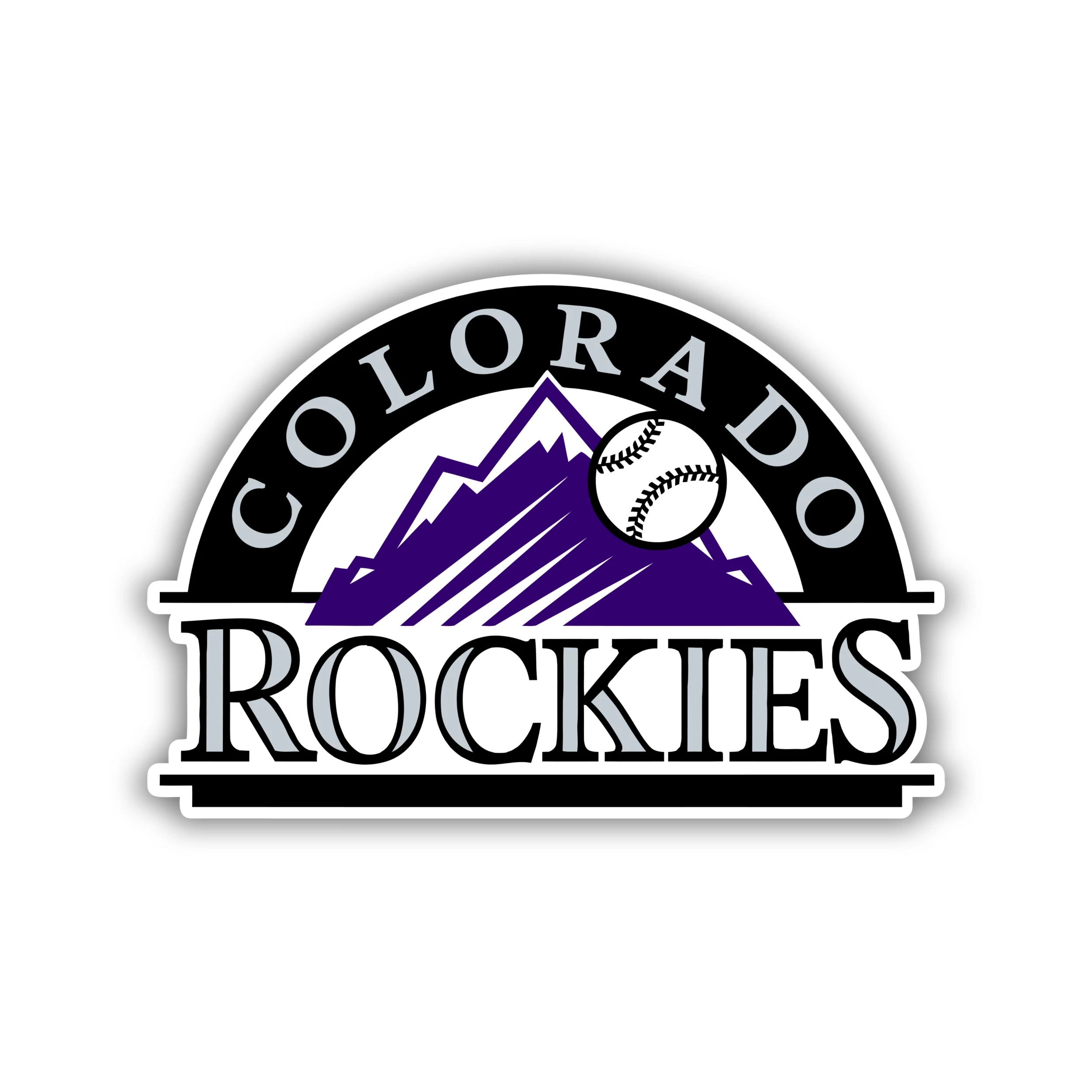Colorado Rockies - Black and Purple With Mountains - Full Color Vinyl Sticker - Custom Size