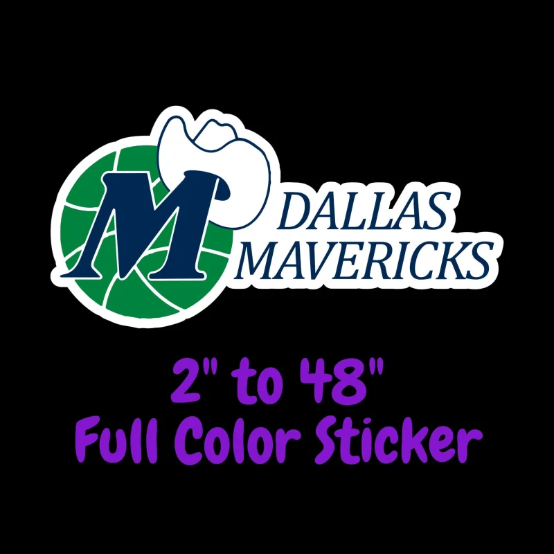 Dallas Mavericks - Basketball With Hat And Name - Full Color Vinyl Sticker - Custom Size