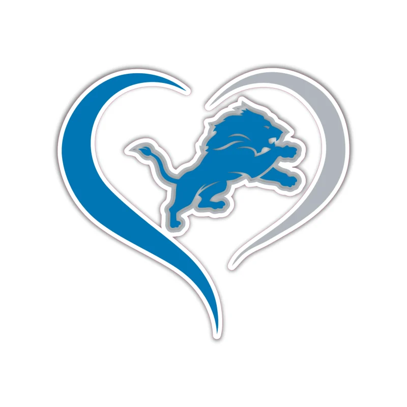 Detroit Lions - Heart - Full Color Vinyl Sticker - Custom Size