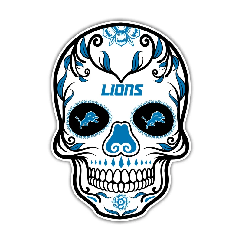 Detroit Lions - Sugar Skull - Full Color Vinyl Sticker - Custom Size