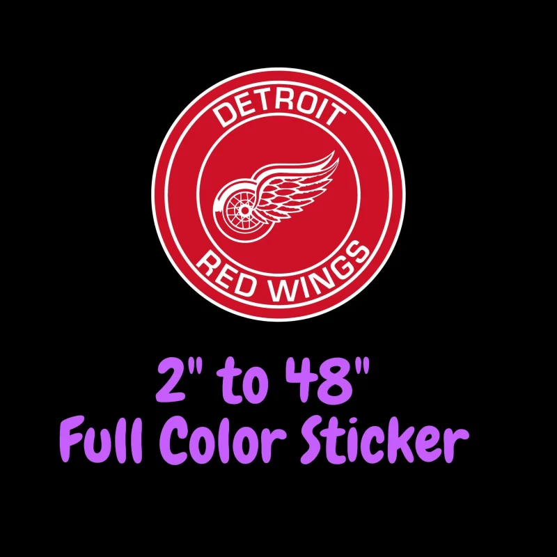 Detroit Red Wings - Circle With Name - Full Color Vinyl Sticker - Custom Size