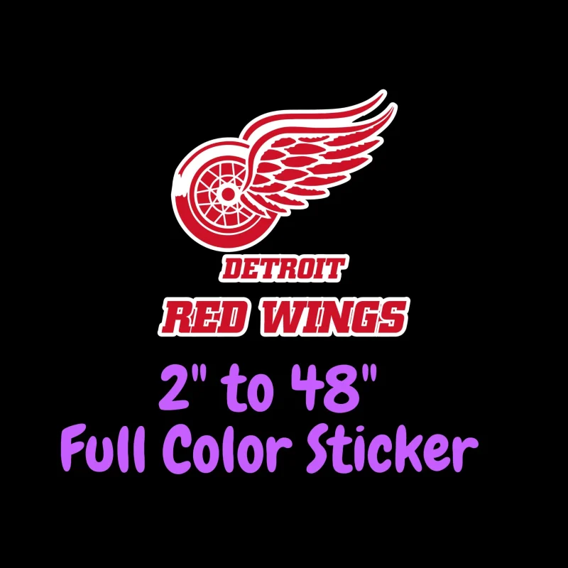Detroit Red Wings - Wing With Name - Full Color Vinyl Sticker - Custom Size