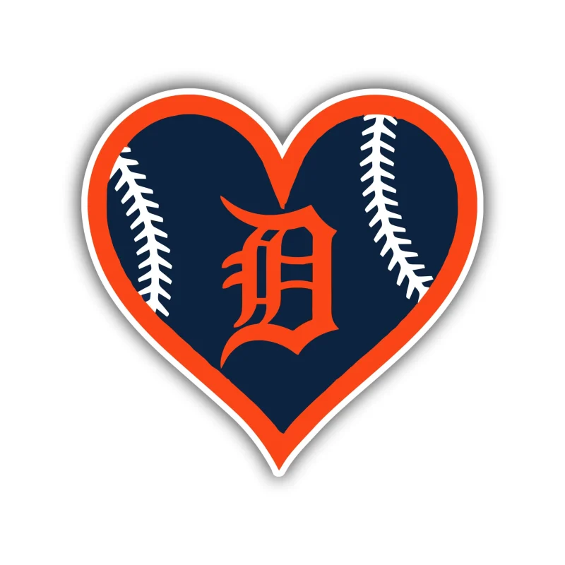 Detroit Tigers - Heart - Full Color Vinyl Sticker - Custom Size