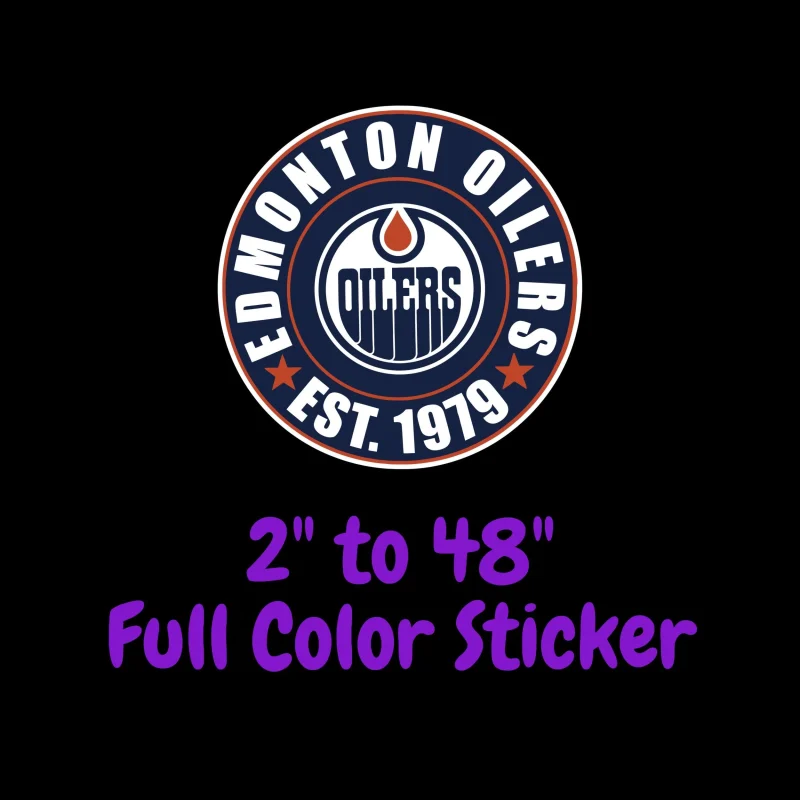 Edmonton Oilers - Circle With Name EST.1979 - Full Color Vinyl Sticker - Custom Size