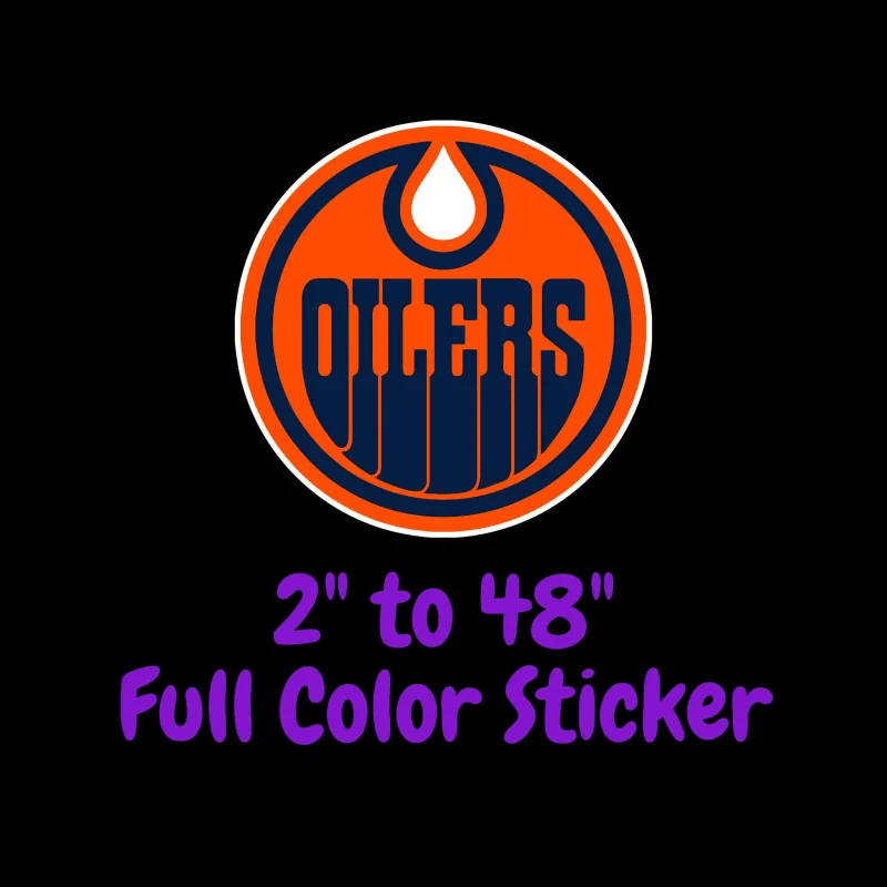 Edmonton Oilers- Orange Circle With Oilers - Full Color Vinyl Sticker - Custom Size
