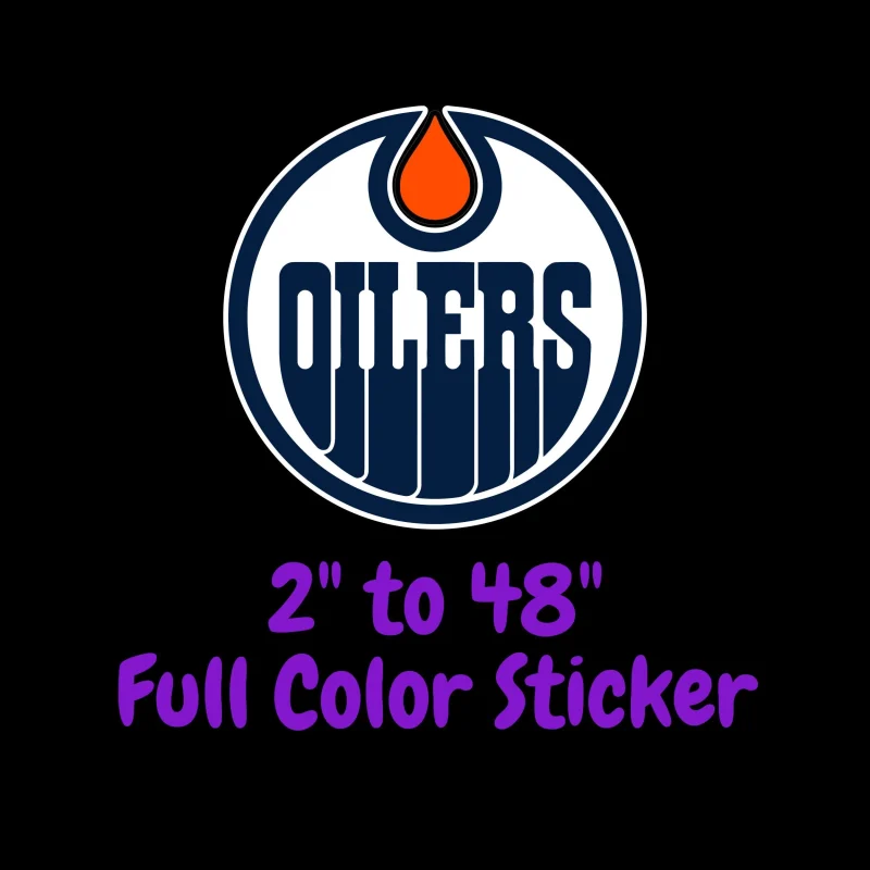Edmonton Oilers - White Circle With Oilers - Full Color Vinyl Sticker - Custom Size