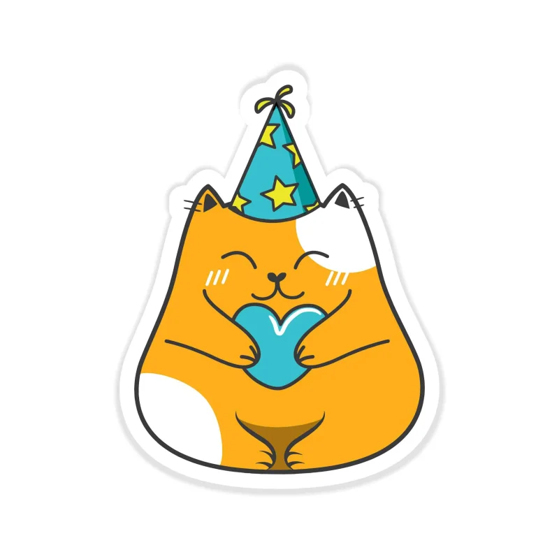 Fat Cat Birthday - Full Color Vinyl Decal - Custom Size