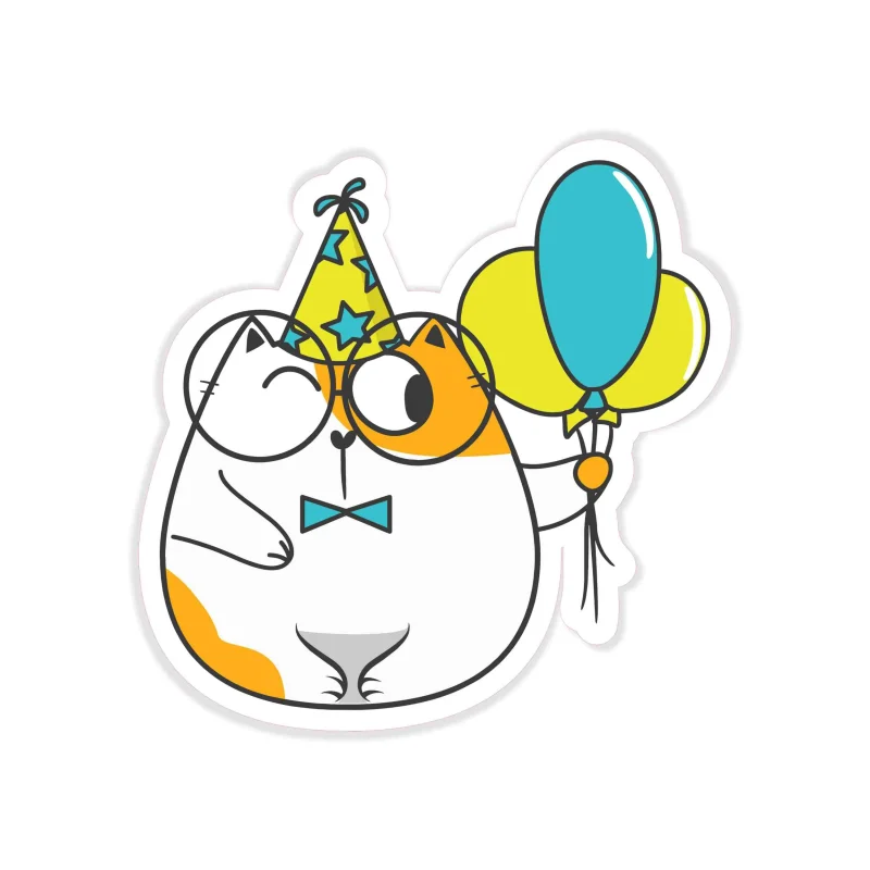 Fat Cat Birthday - Full Color Vinyl Decal - Custom Size