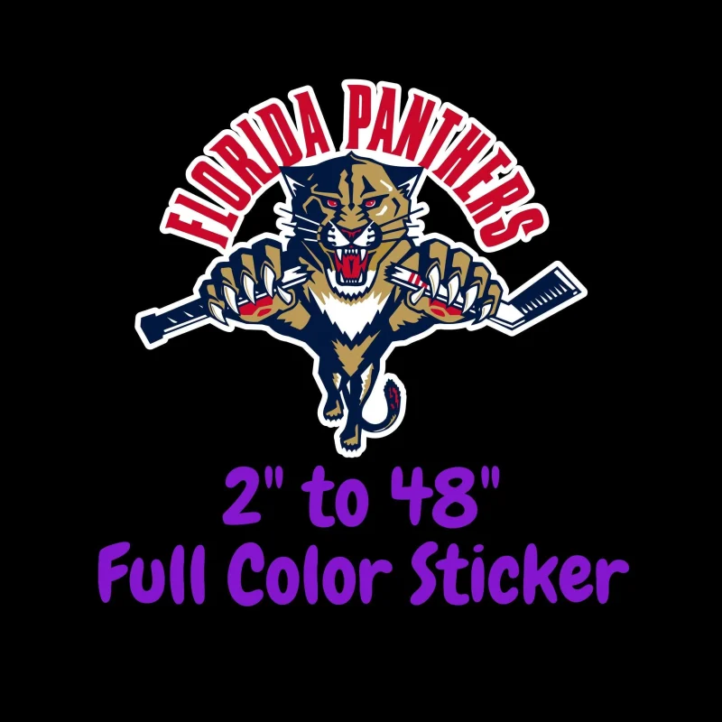 Florida Panthers - Panther With Hockey Stick - Full Color Vinyl Sticker - Custom Size