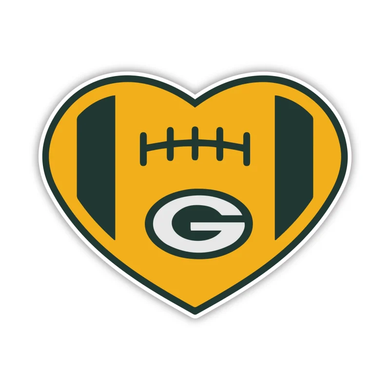 Green Bay Packers - Yellow Heart Football - Iron On DTF Transfer - Custom Size