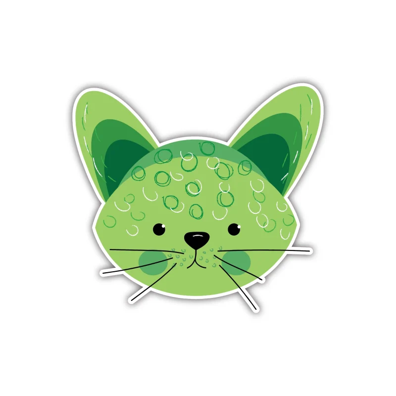 Green Cat - Full Color Vinyl Sticker - Custom Size