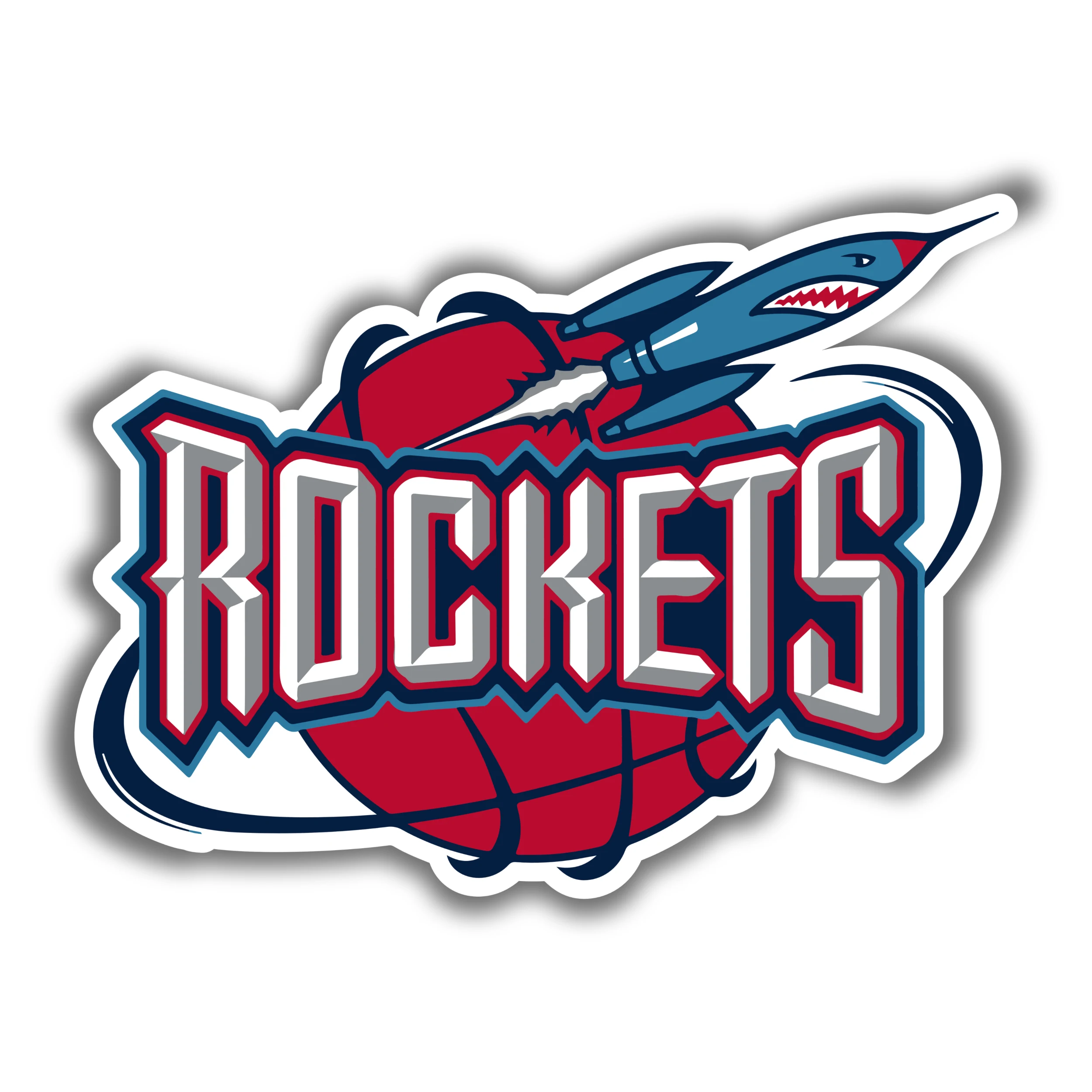Houston Rockets - Red Basketball With Blue Rocket - Iron On DTF Transfer - Custom Size